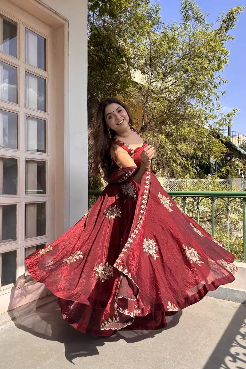 Women Fendi Satin Umbrella Gown with Sequence Embroidery Work Palazzo & Dupatta Set - Zimonza