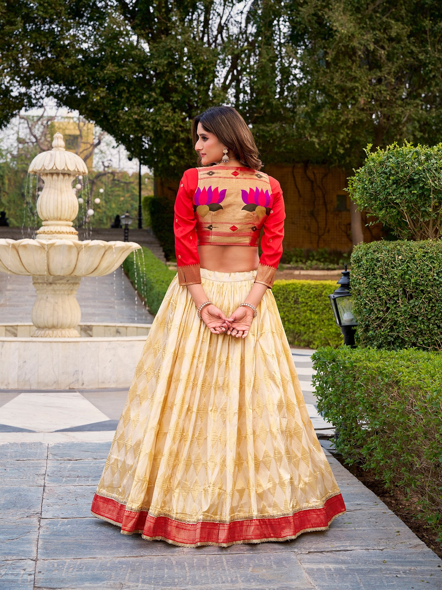 Cream Silk Zari Weaving Festival Lehenga Choli With Koti