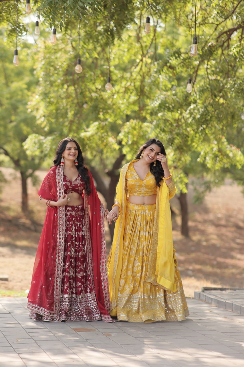 Jacquard Embroidered Sangeet Lehenga Choli for Women