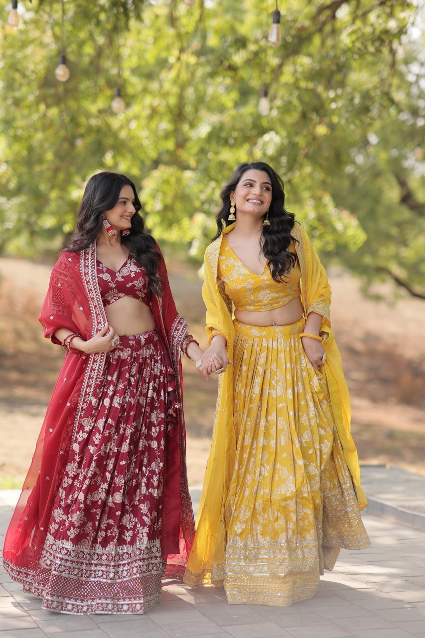 Jacquard Embroidered Sangeet Lehenga Choli for Women