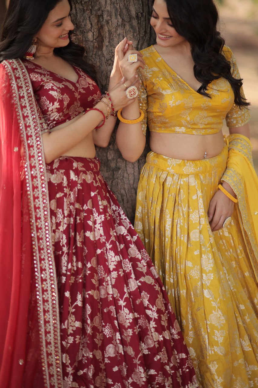 Jacquard Embroidered Sangeet Lehenga Choli for Women