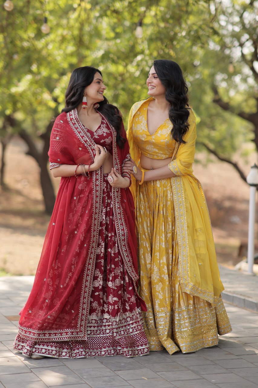 Jacquard Embroidered Sangeet Lehenga Choli for Women