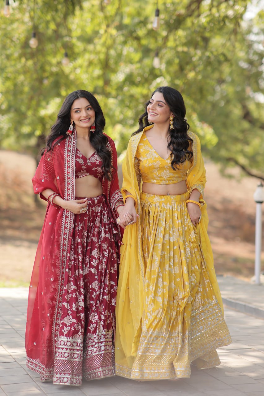 Jacquard Embroidered Sangeet Lehenga Choli for Women