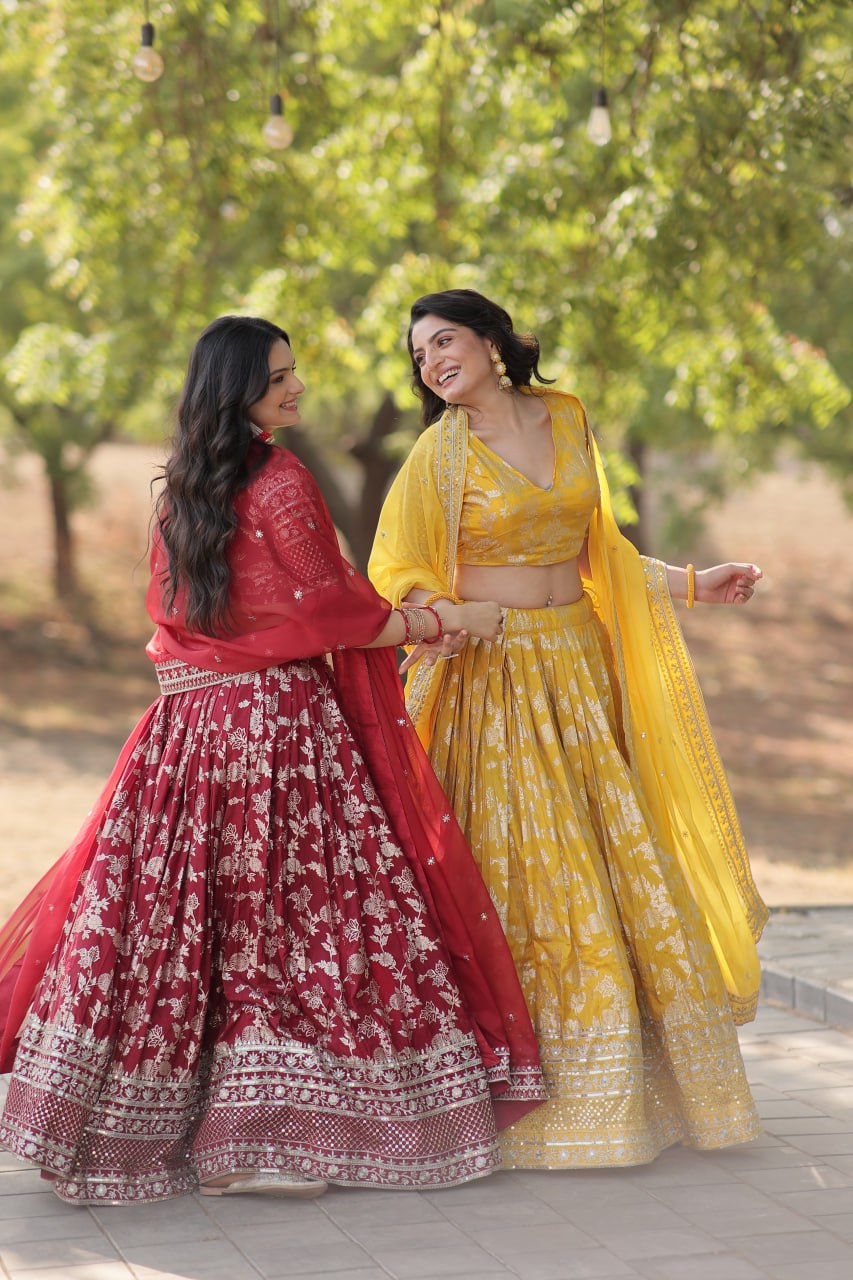 Jacquard Embroidered Sangeet Lehenga Choli for Women