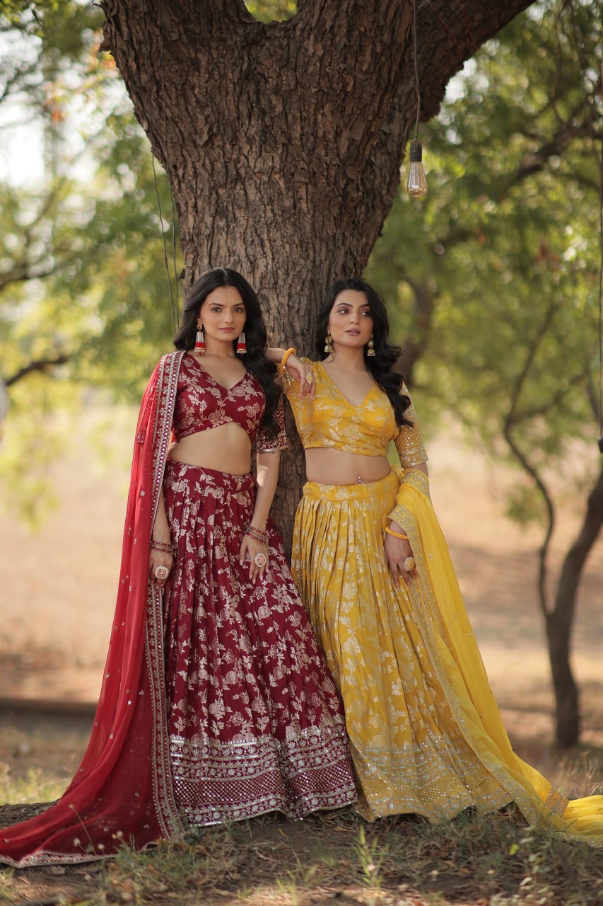 Jacquard Embroidered Sangeet Lehenga Choli for Women
