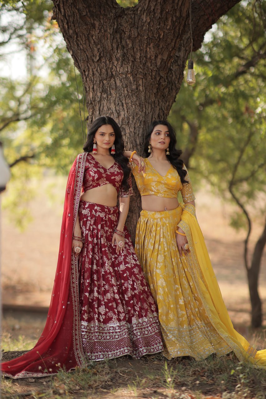 Jacquard Embroidered Sangeet Lehenga Choli for Women