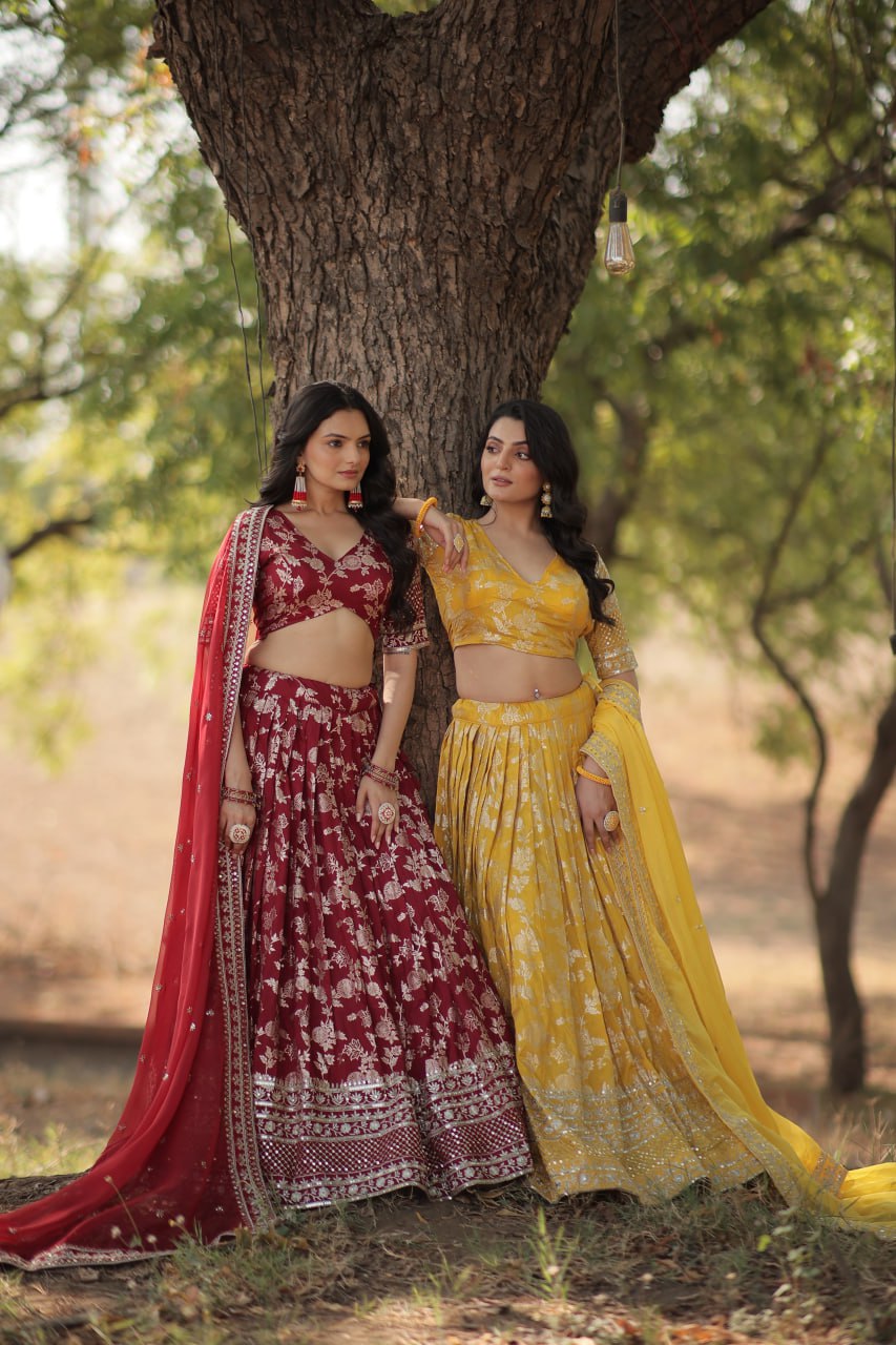 Jacquard Embroidered Sangeet Lehenga Choli for Women
