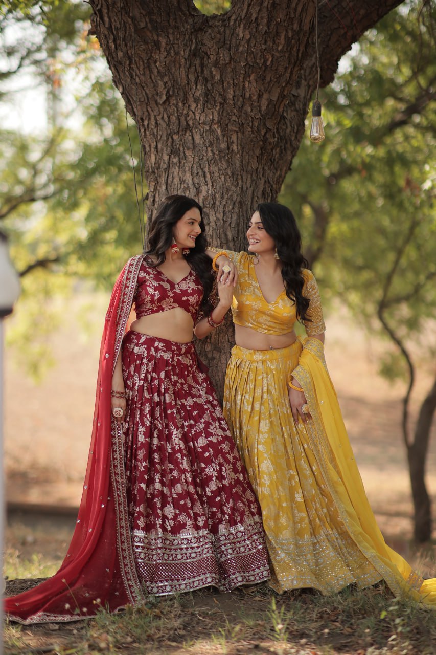 Jacquard Embroidered Sangeet Lehenga Choli for Women