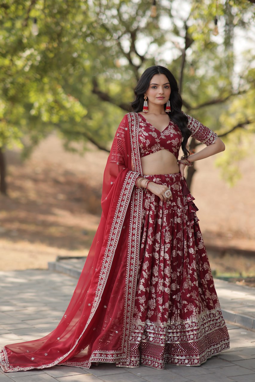 Jacquard Embroidered Sangeet Lehenga Choli for Women