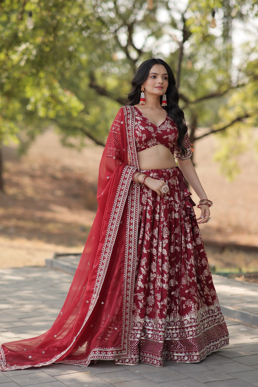Jacquard Embroidered Sangeet Lehenga Choli for Women