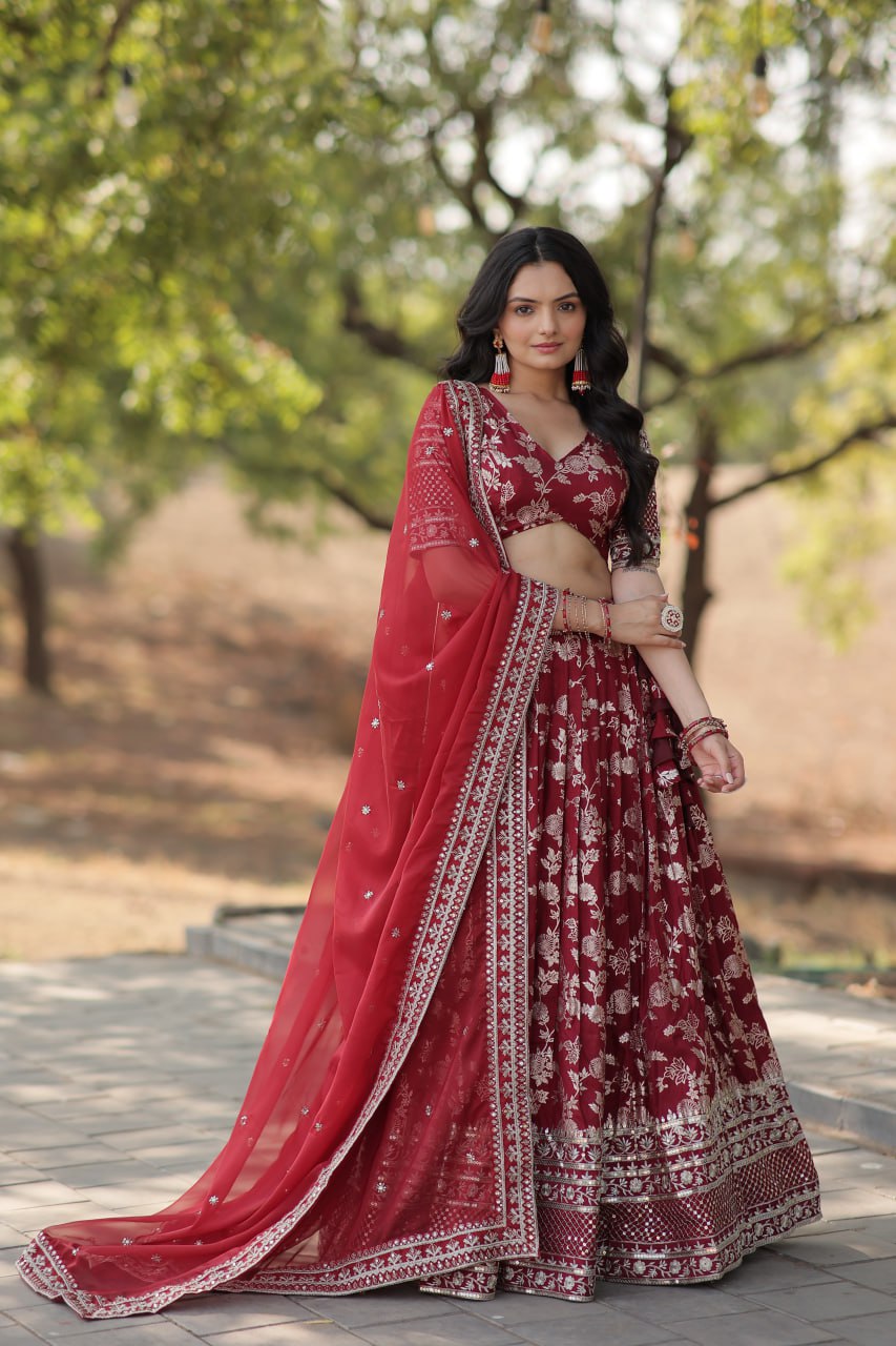 Jacquard Embroidered Sangeet Lehenga Choli for Women