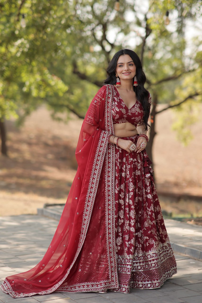 Jacquard Embroidered Sangeet Lehenga Choli for Women