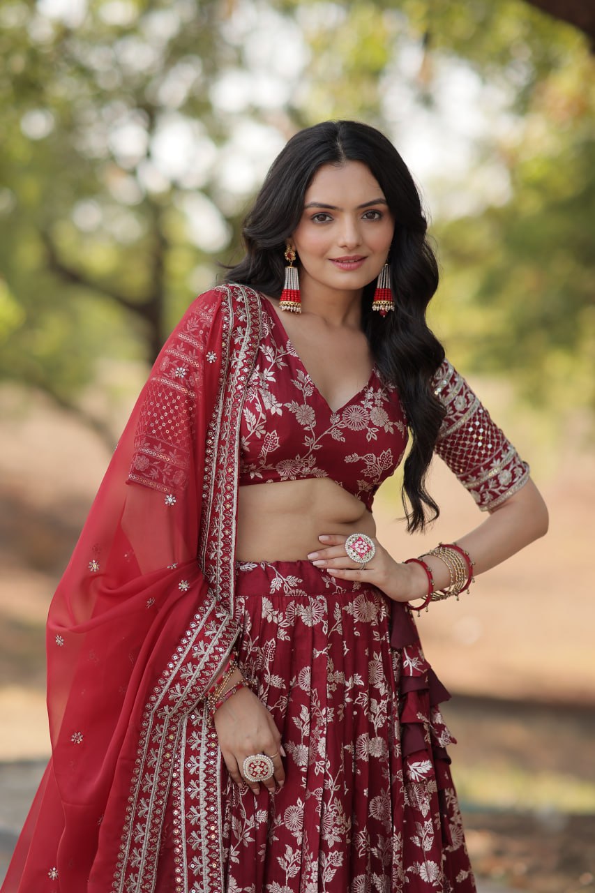 Jacquard Embroidered Sangeet Lehenga Choli for Women