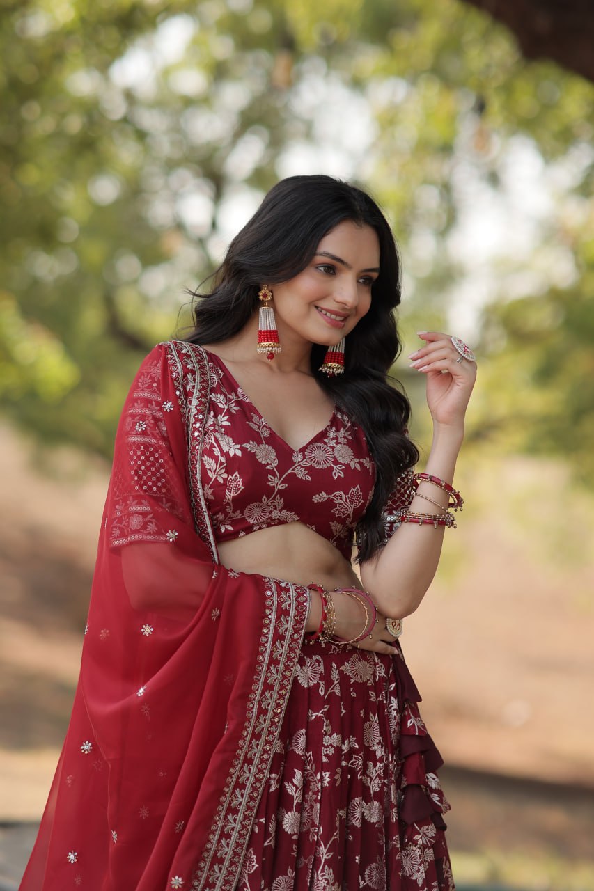Jacquard Embroidered Sangeet Lehenga Choli for Women