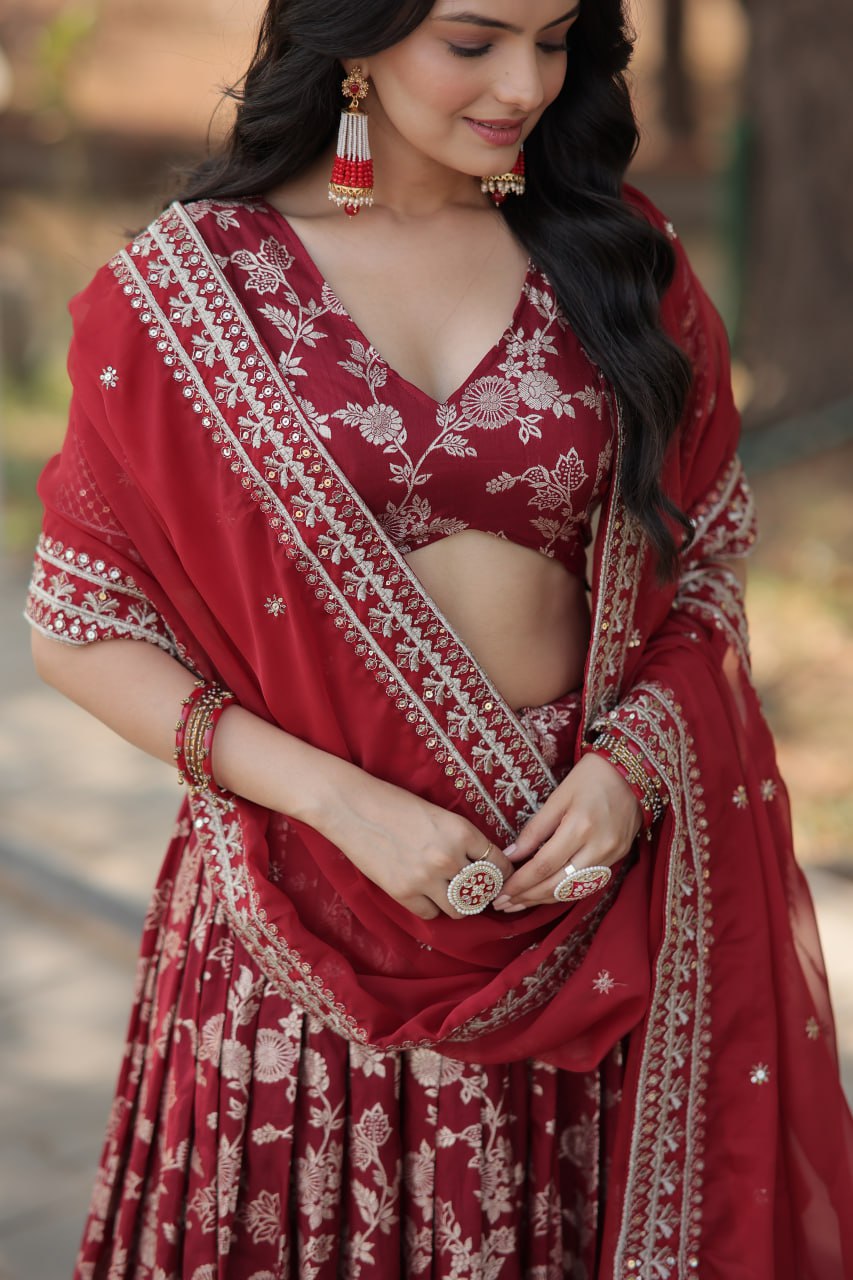 Jacquard Embroidered Sangeet Lehenga Choli for Women