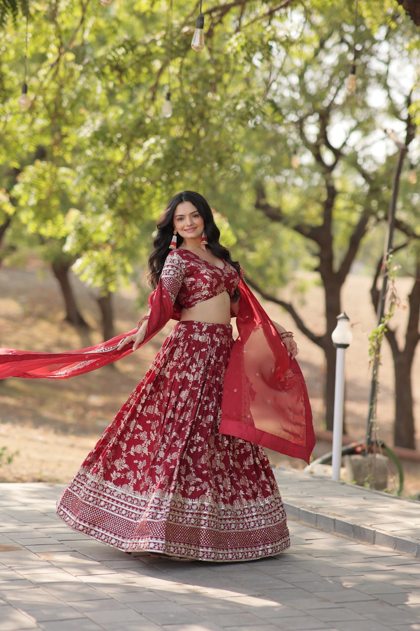 Jacquard Embroidered Sangeet Lehenga Choli for Women