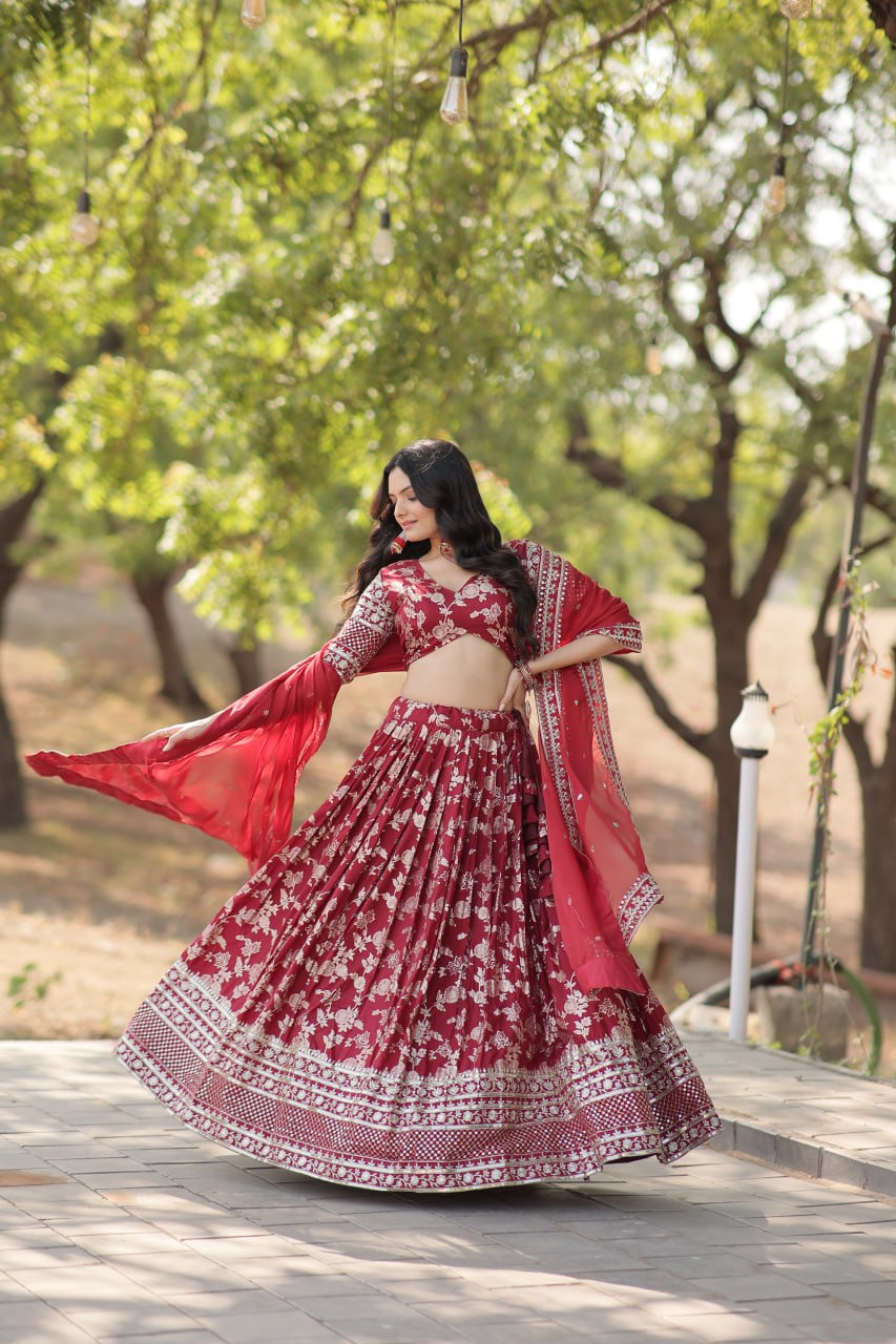 Jacquard Embroidered Sangeet Lehenga Choli for Women