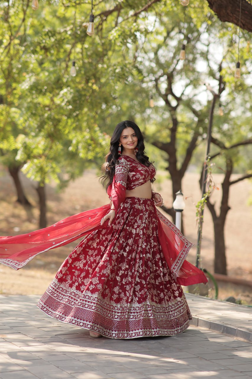 Jacquard Embroidered Sangeet Lehenga Choli for Women