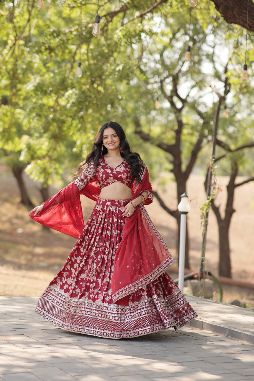 Jacquard Embroidered Sangeet Lehenga Choli for Women