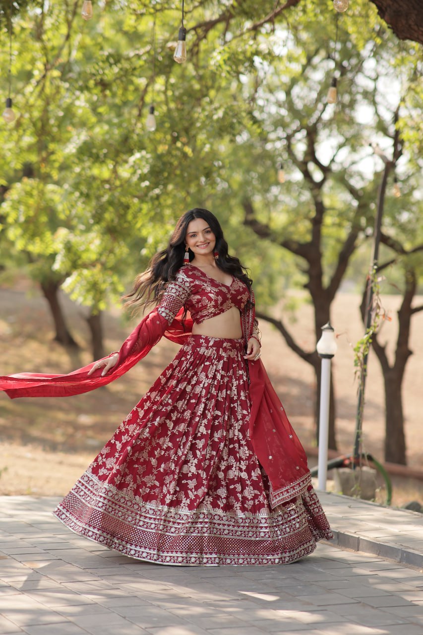Jacquard Embroidered Sangeet Lehenga Choli for Women