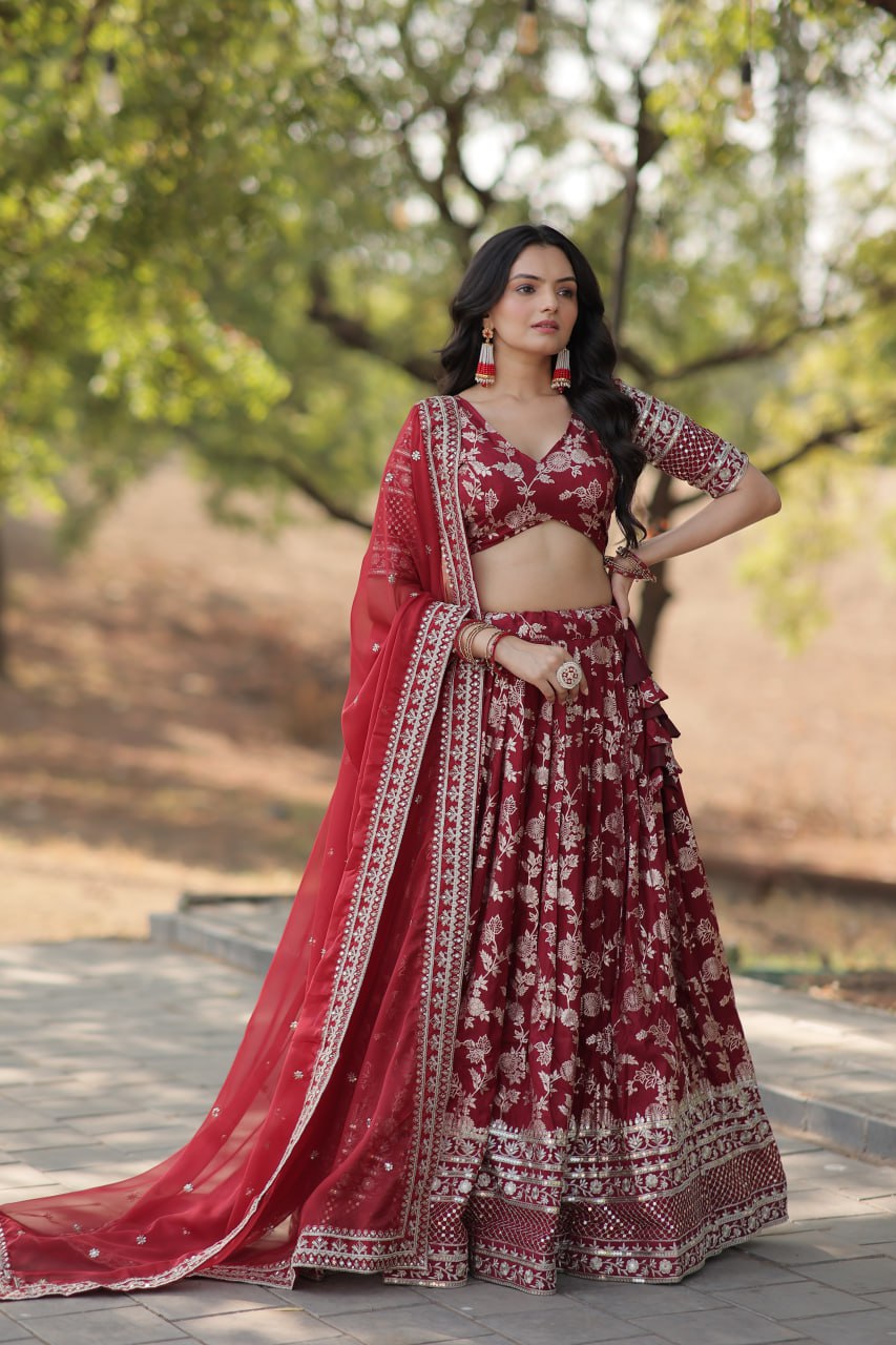 Jacquard Embroidered Sangeet Lehenga Choli for Women