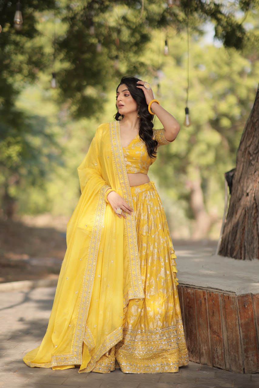 Jacquard Embroidered Sangeet Lehenga Choli for Women