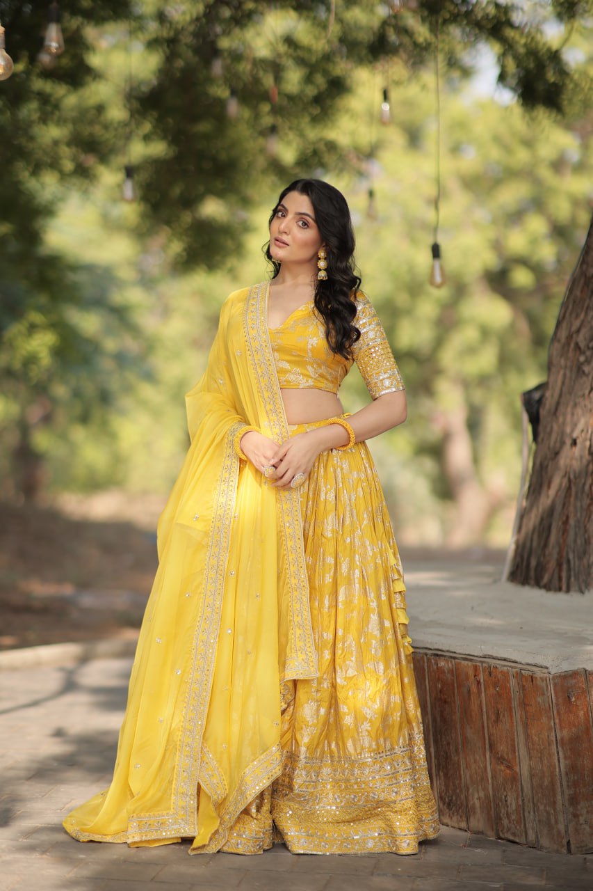 Jacquard Embroidered Sangeet Lehenga Choli for Women