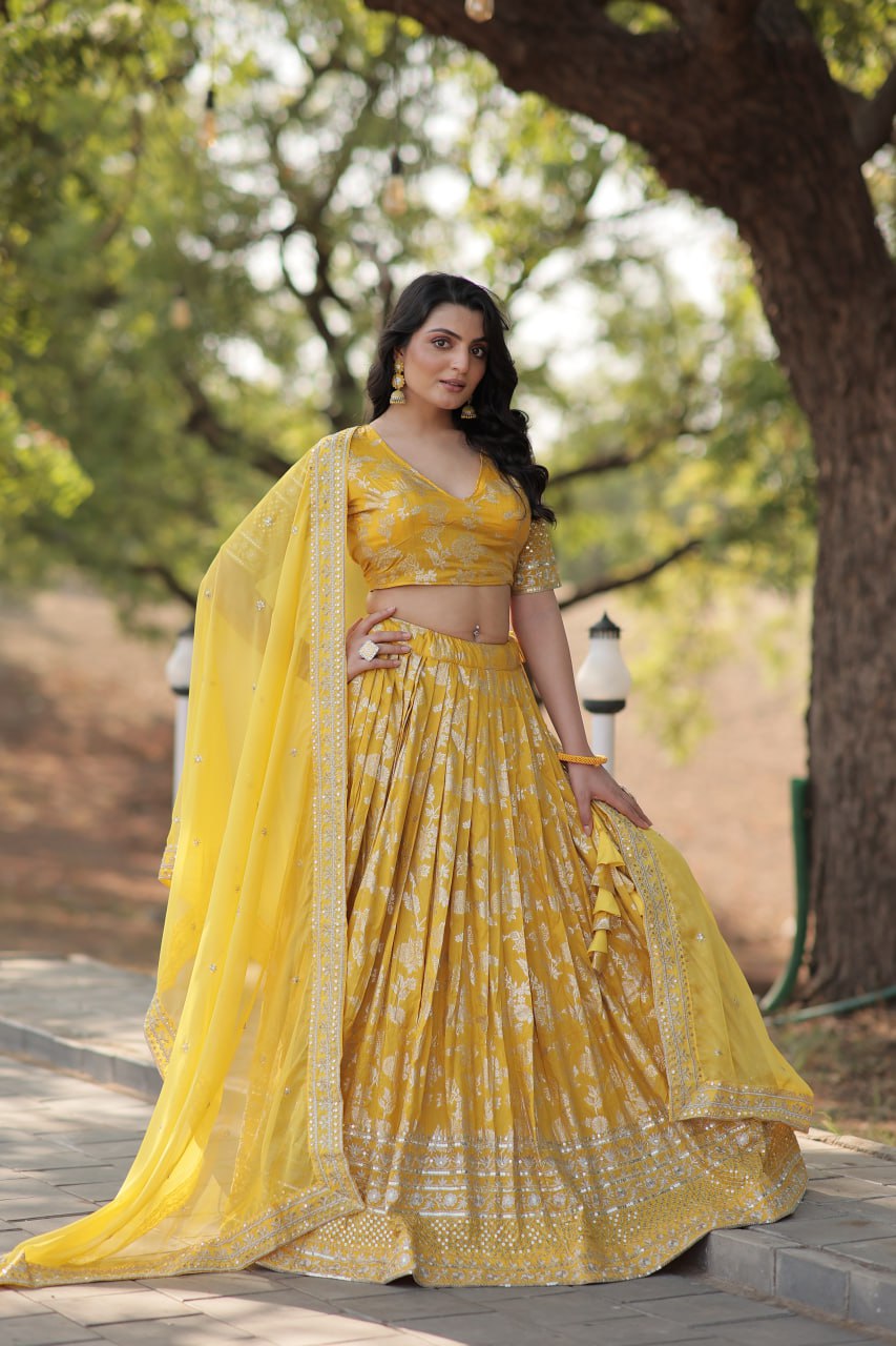 Jacquard Embroidered Sangeet Lehenga Choli for Women