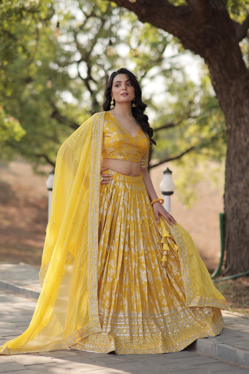 Jacquard Embroidered Sangeet Lehenga Choli for Women