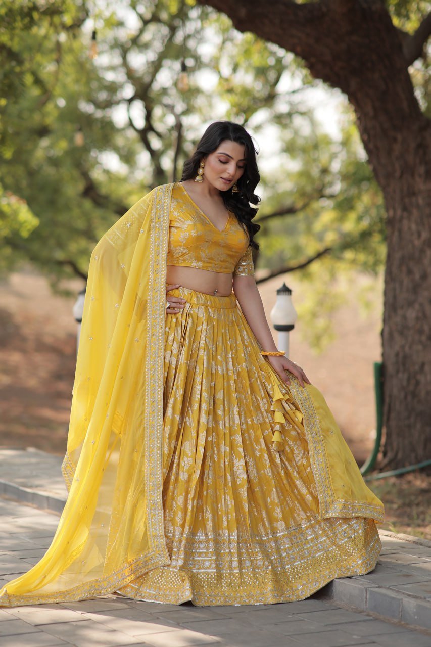 Jacquard Embroidered Sangeet Lehenga Choli for Women