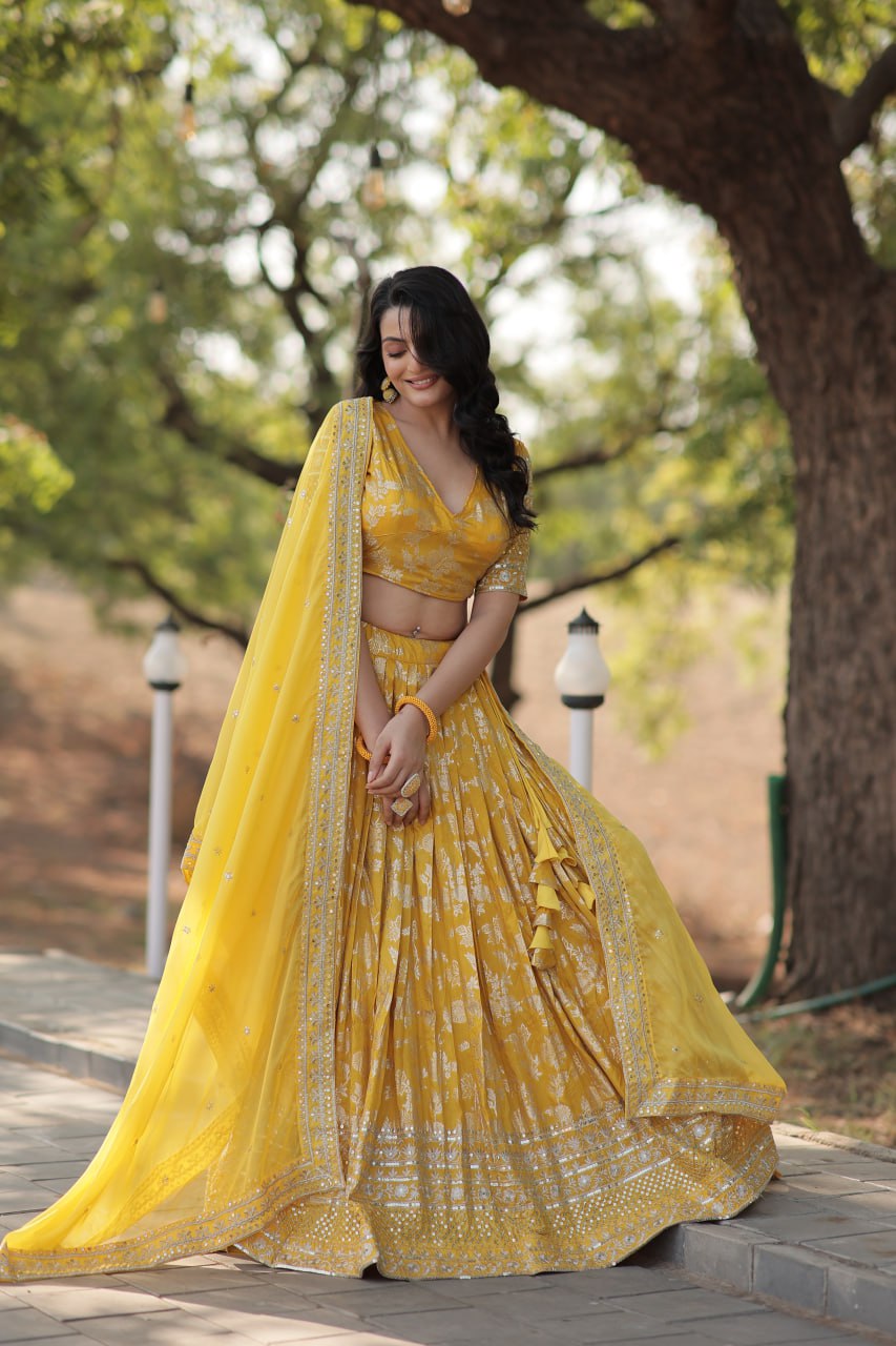 Jacquard Embroidered Sangeet Lehenga Choli for Women