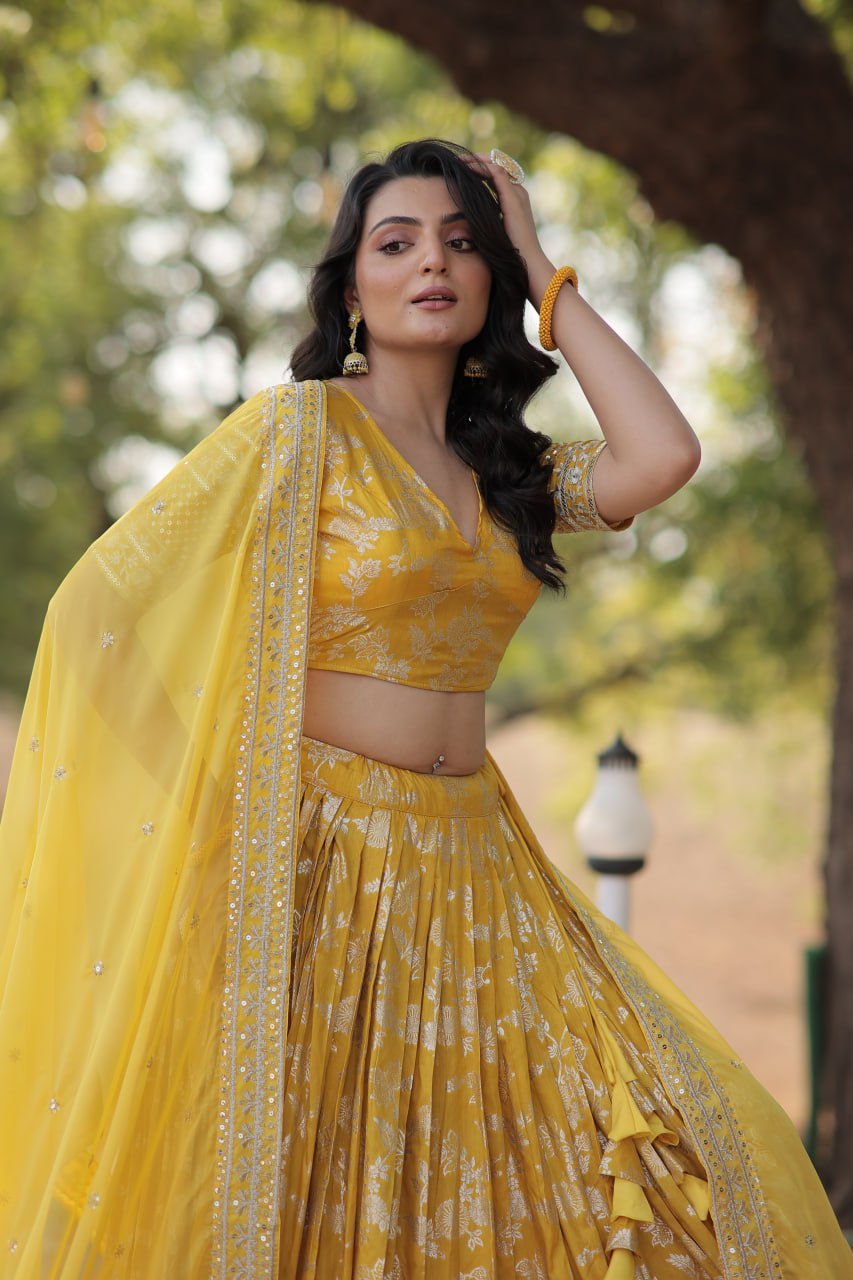 Jacquard Embroidered Sangeet Lehenga Choli for Women