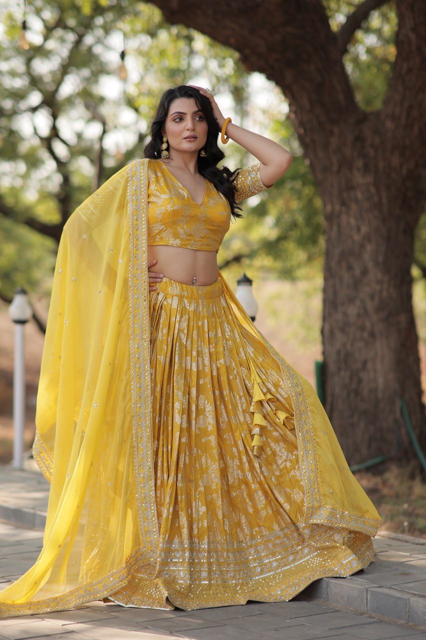 Jacquard Embroidered Sangeet Lehenga Choli for Women