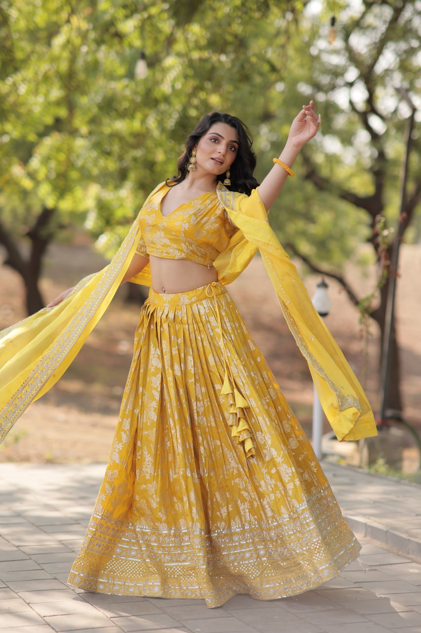 Jacquard Embroidered Sangeet Lehenga Choli for Women
