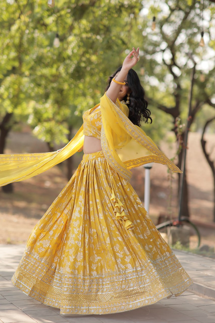 Jacquard Embroidered Sangeet Lehenga Choli for Women
