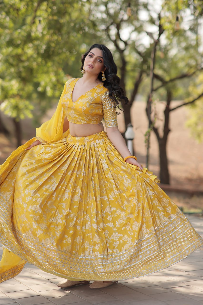 Jacquard Embroidered Sangeet Lehenga Choli for Women
