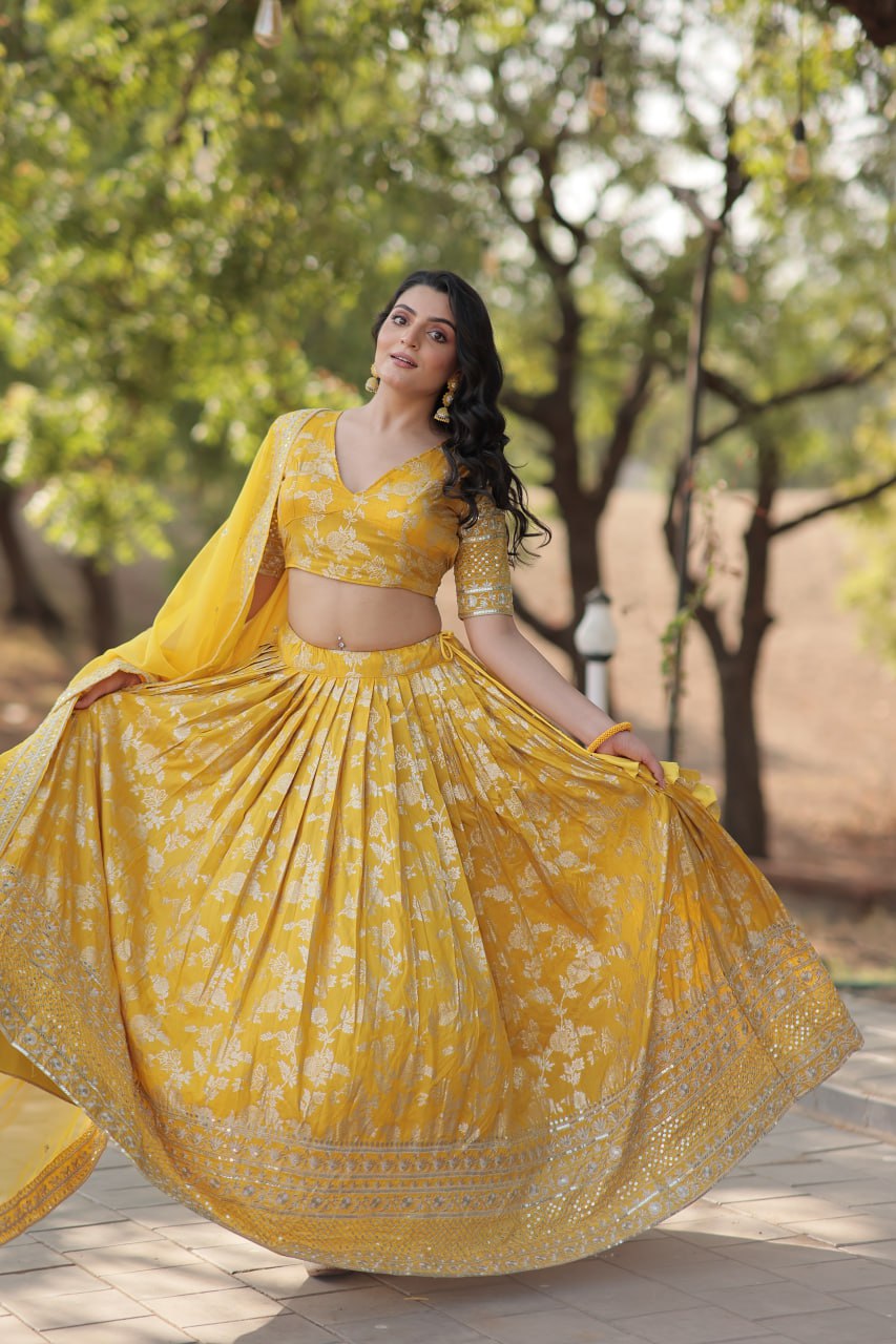 Jacquard Embroidered Sangeet Lehenga Choli for Women