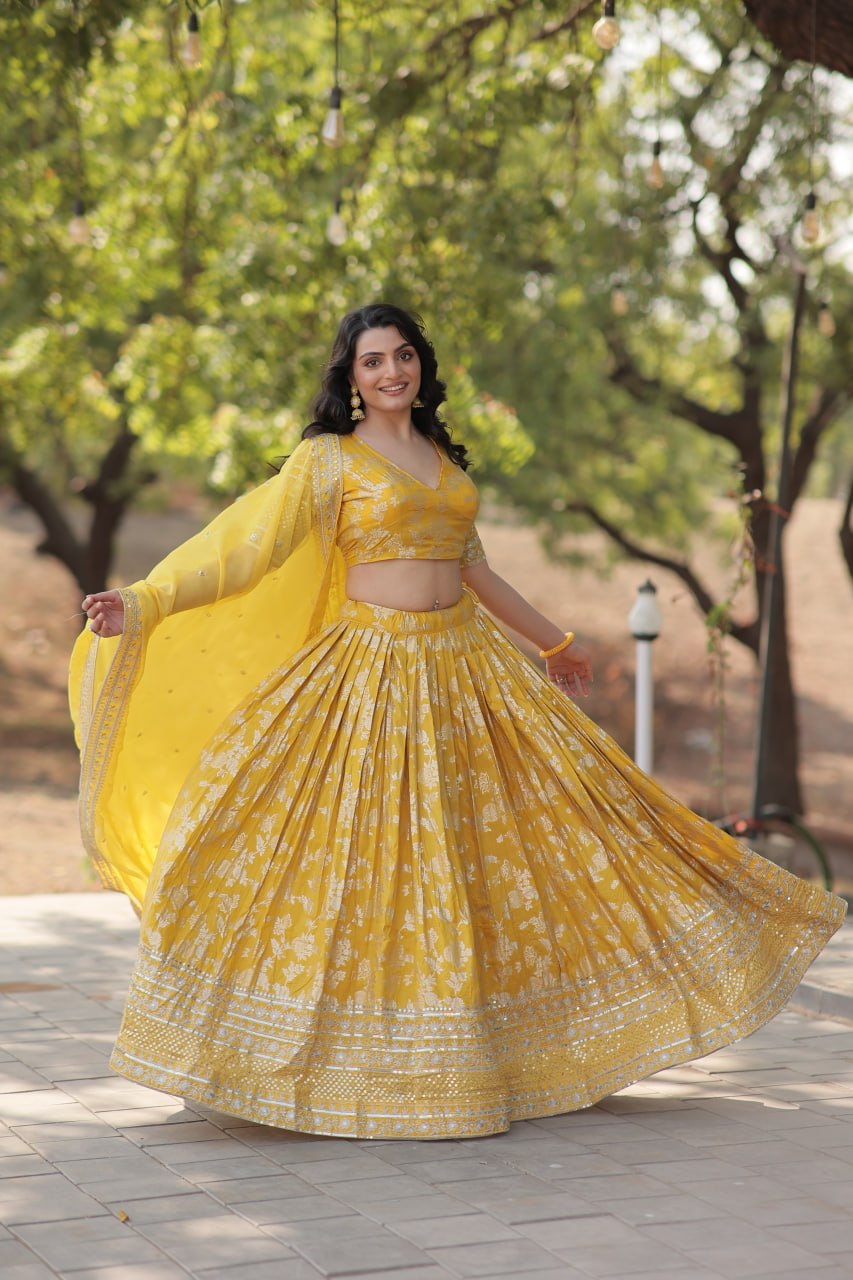 Jacquard Embroidered Sangeet Lehenga Choli for Women