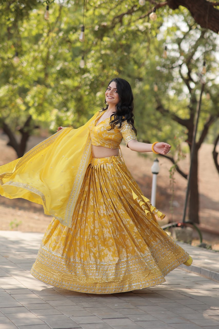 Jacquard Embroidered Sangeet Lehenga Choli for Women