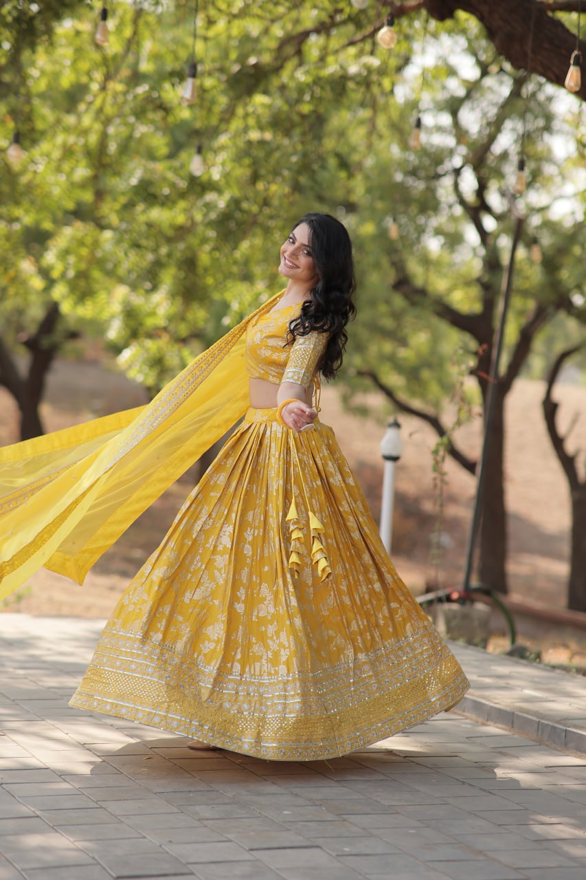 Jacquard Embroidered Sangeet Lehenga Choli for Women