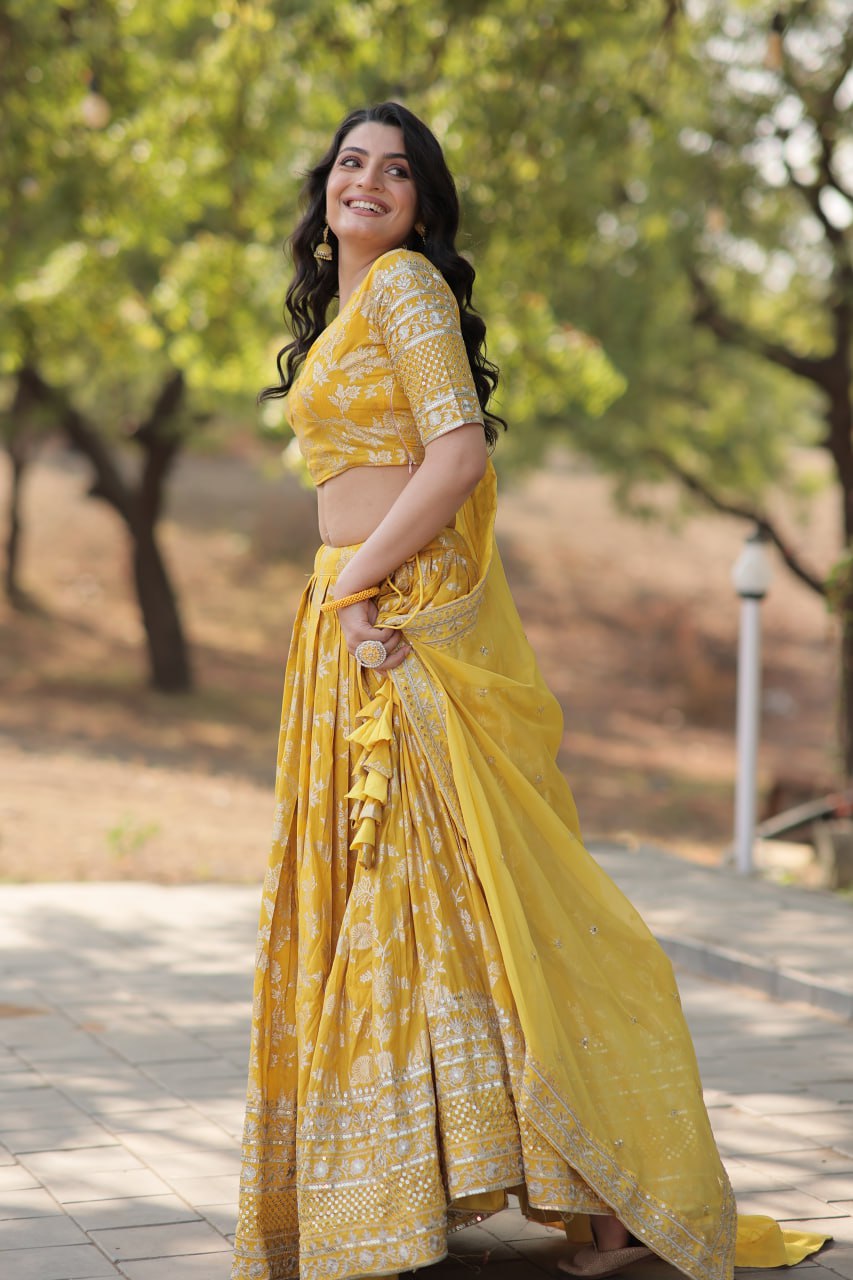 Jacquard Embroidered Sangeet Lehenga Choli for Women