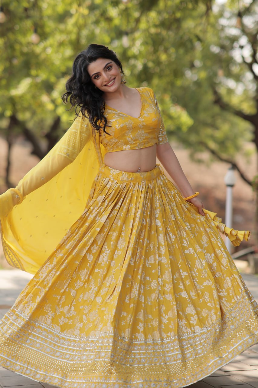 Jacquard Embroidered Sangeet Lehenga Choli for Women