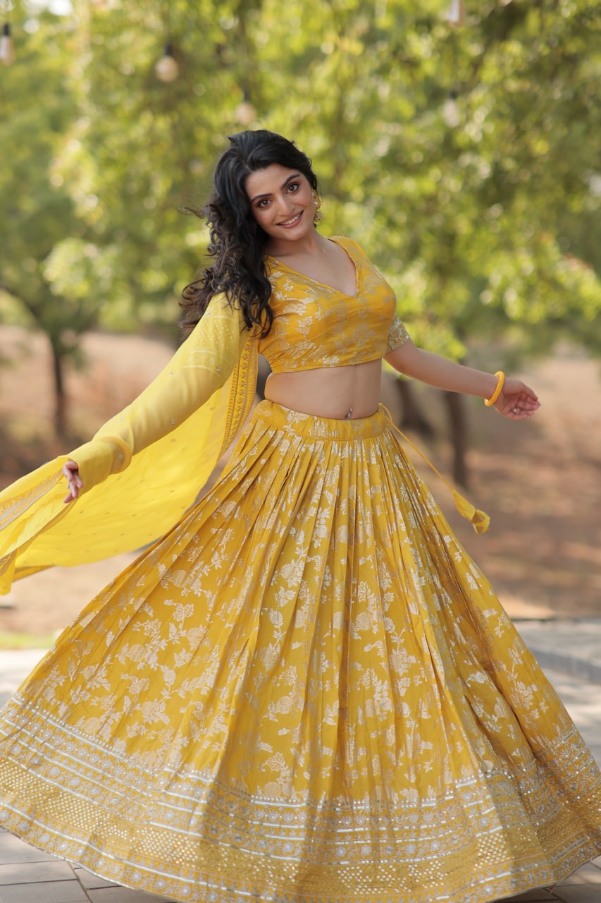 Jacquard Embroidered Sangeet Lehenga Choli for Women