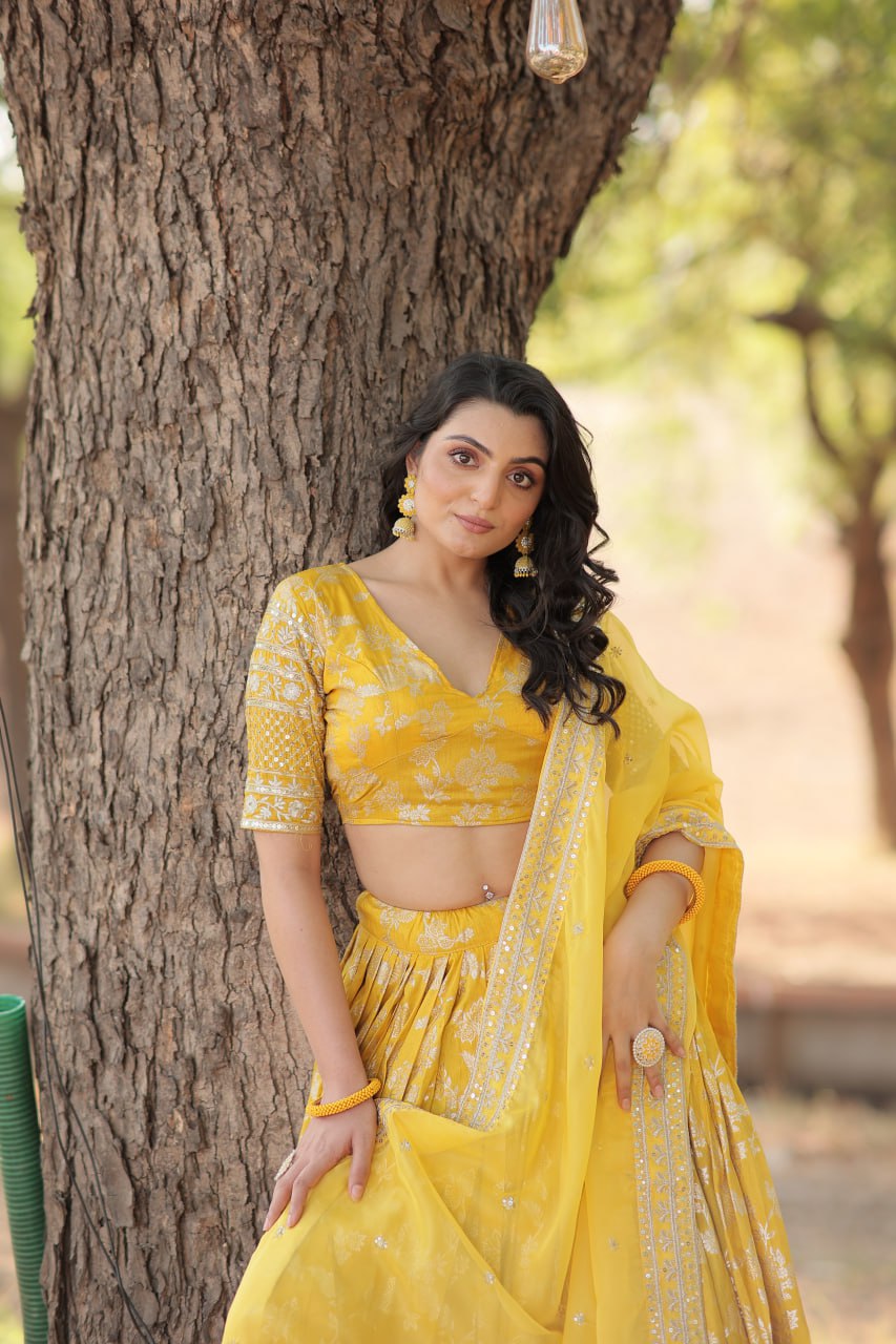 Jacquard Embroidered Sangeet Lehenga Choli for Women