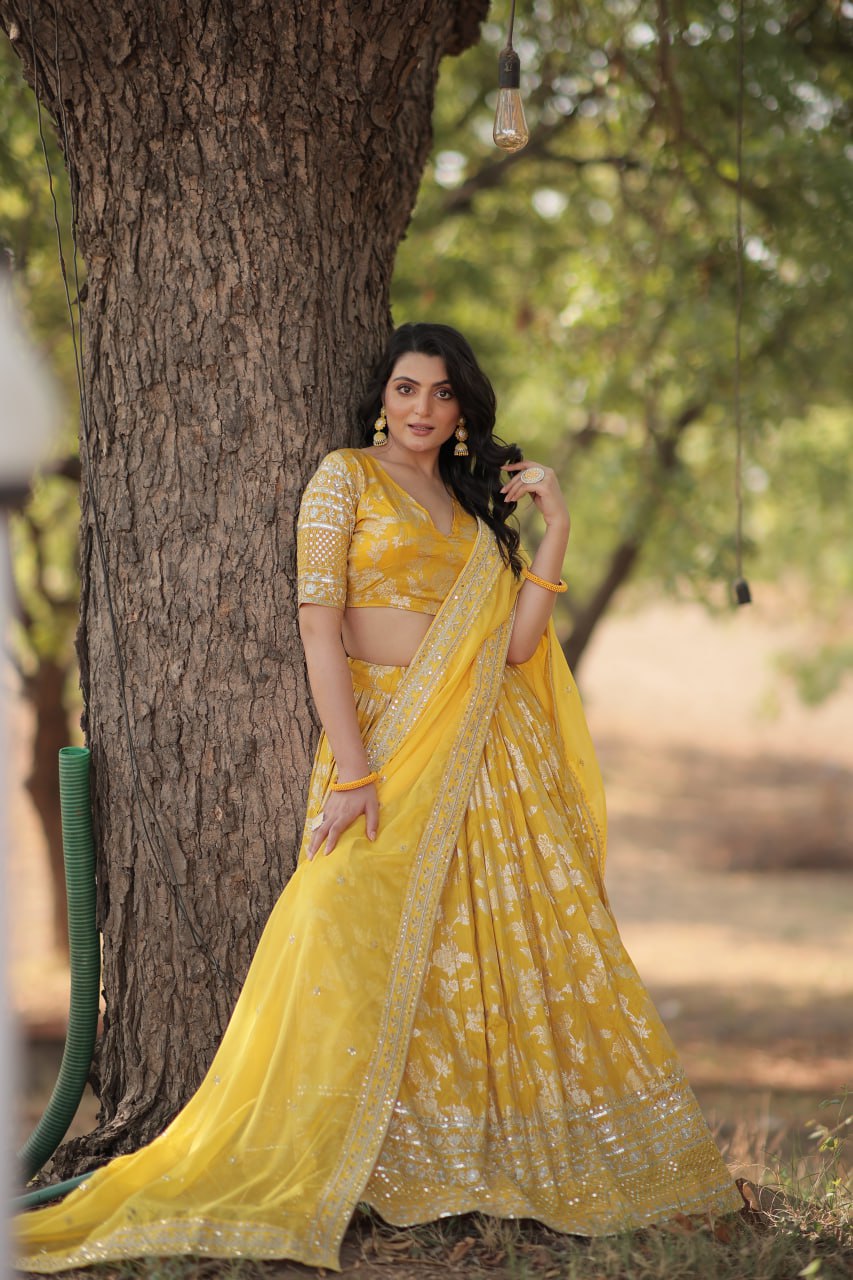 Jacquard Embroidered Sangeet Lehenga Choli for Women