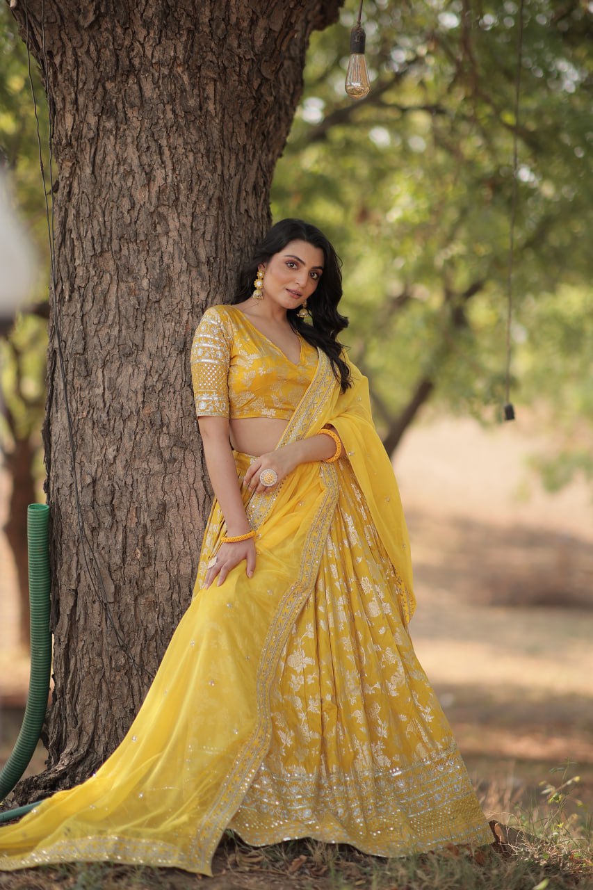 Jacquard Embroidered Sangeet Lehenga Choli for Women