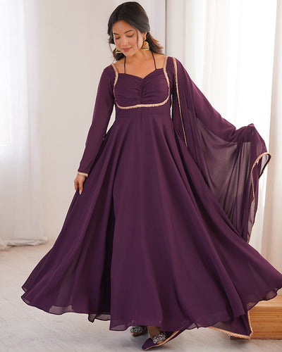 Wine Georgette Anarkali Traditional Indian Gown for Women