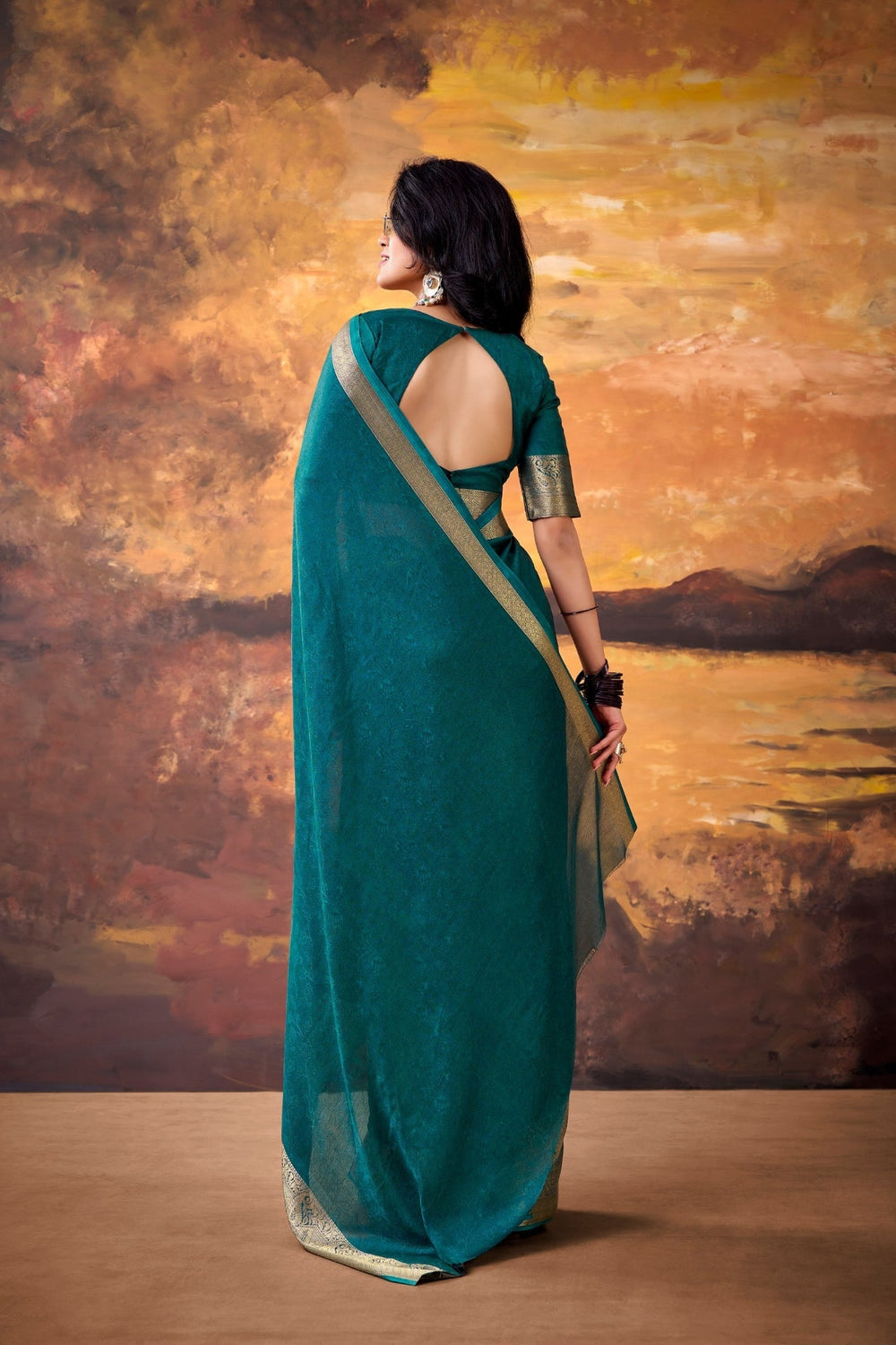 Teal Marshmallow Silk Woven Contrast Border Festive Saree for Women