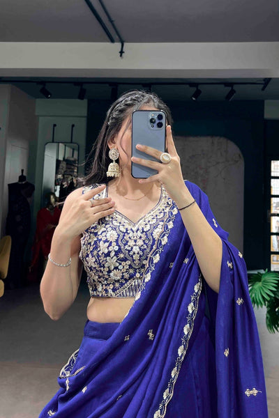 Royal Blue Kashmiri Heavy Embroidered Wedding Lehenga Choli for Women