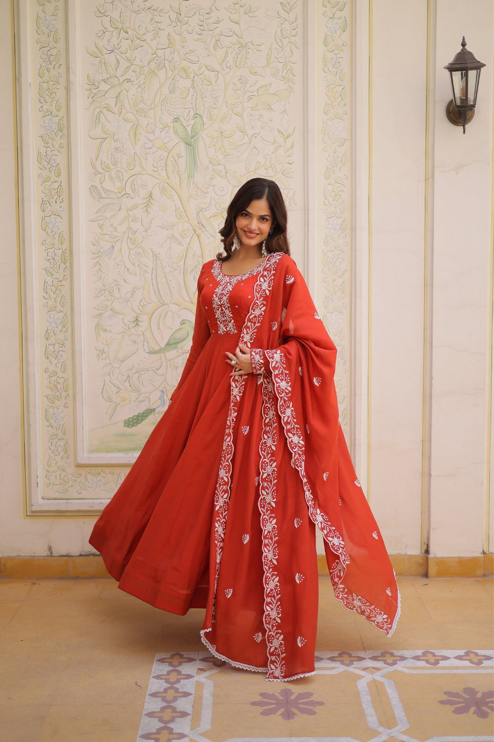 Mal Chanderi Beads Embroidered Anarkali Suit for Women